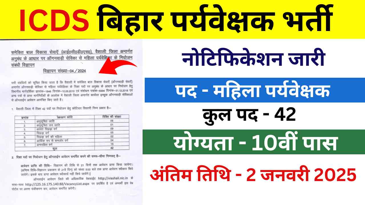 ICDS Bihar Supervisor Vacancy