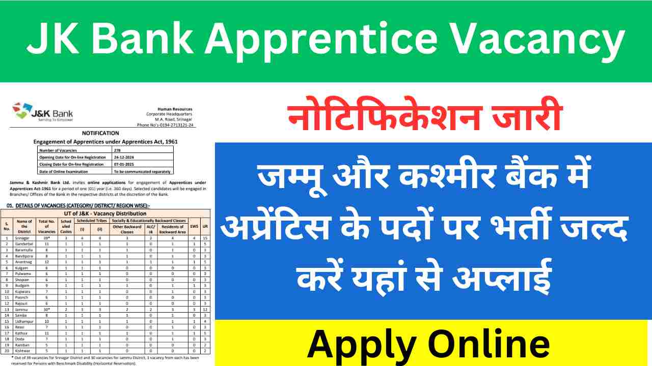 JK Bank Apprentice Vacancy