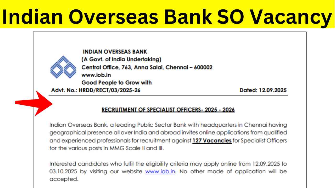 Indian Overseas Bank SO Vacancy